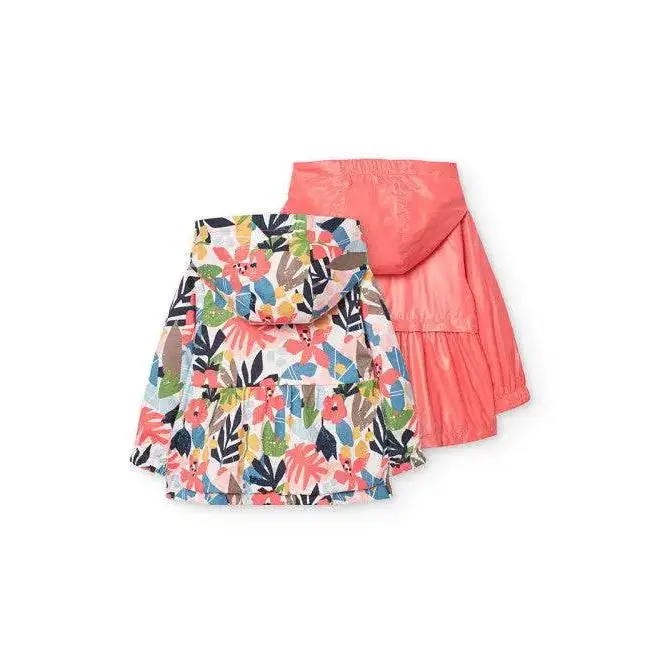 Giubbotto reversibile bambina Boboli con fantasia floreale colorata e lato rosa con cappuccio