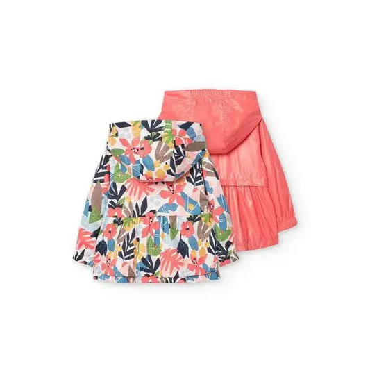 Giubbotto reversibile bambina Boboli con fantasia floreale colorata e lato rosa con cappuccio
