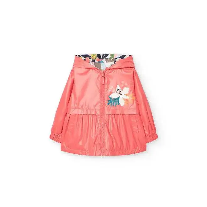 Giubbotto reversibile bambina Boboli rosa con cappuccio e stampa floreale delicata