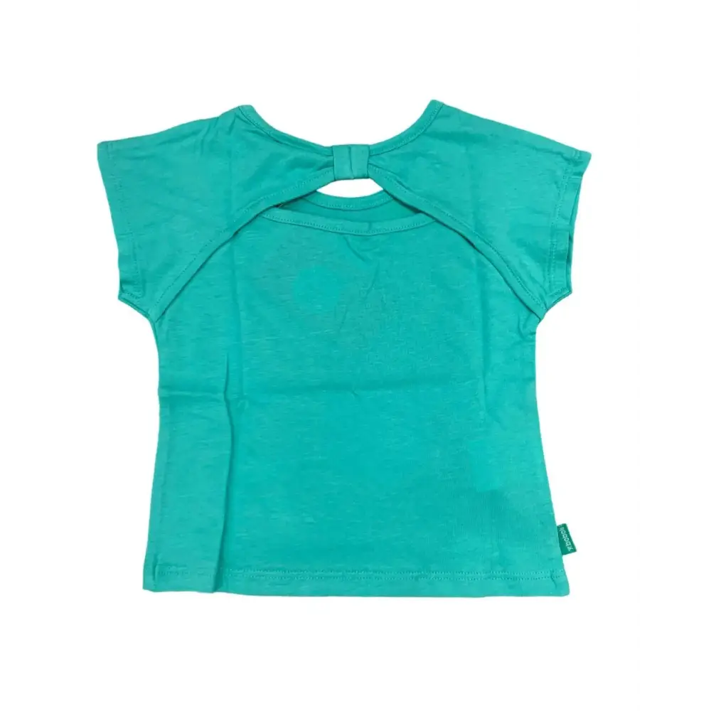 Maglietta bambina manica corta Boboli turchese con fiocco sul retro in cotone morbido