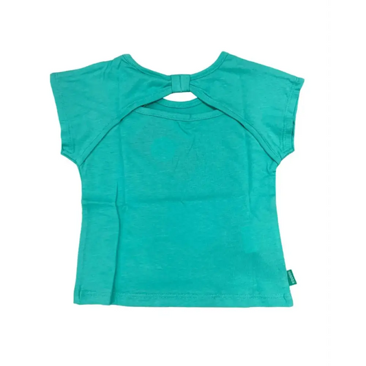 Maglietta bambina manica corta Boboli turchese con fiocco sul retro in cotone morbido