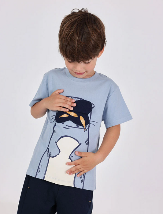 Maglietta bambino foca manica corta Boboli celeste con stampa foca divertente
