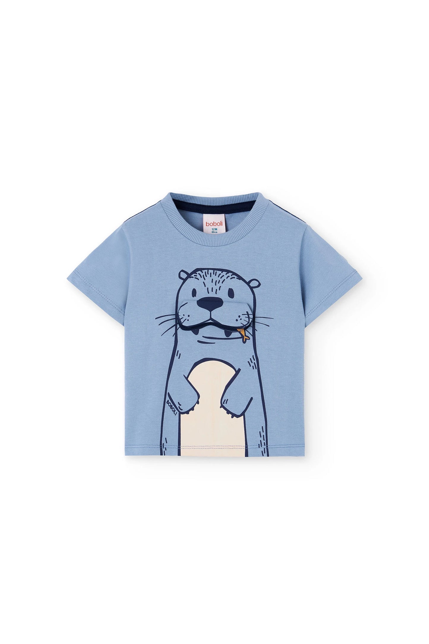 Maglietta bambino foca manica corta Boboli azzurra con stampa simpatica foca sul davanti