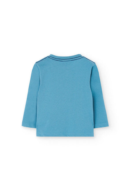 Maglietta bambino stampata in maglia verde turchese Boboli maniche lunghe in cotone