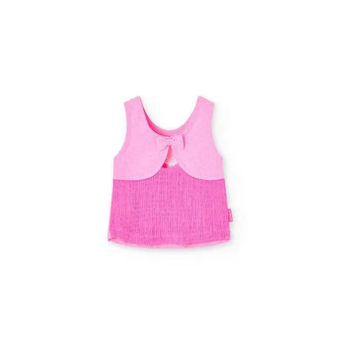 Maglietta fiori bimba Boboli rosa senza maniche con fiocco per bambini