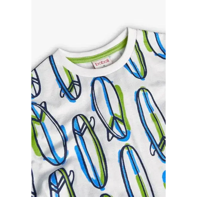 Maglietta manica corta per Bambino Boboli bianca con stampa di tavole da surf blu e verdi