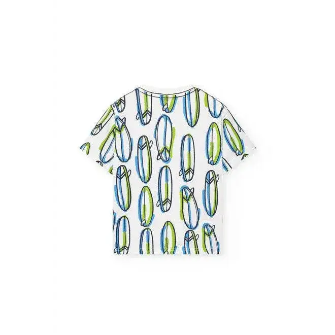 Maglietta manica corta per Bambino Boboli bianca con stampa tavole da surf colorate