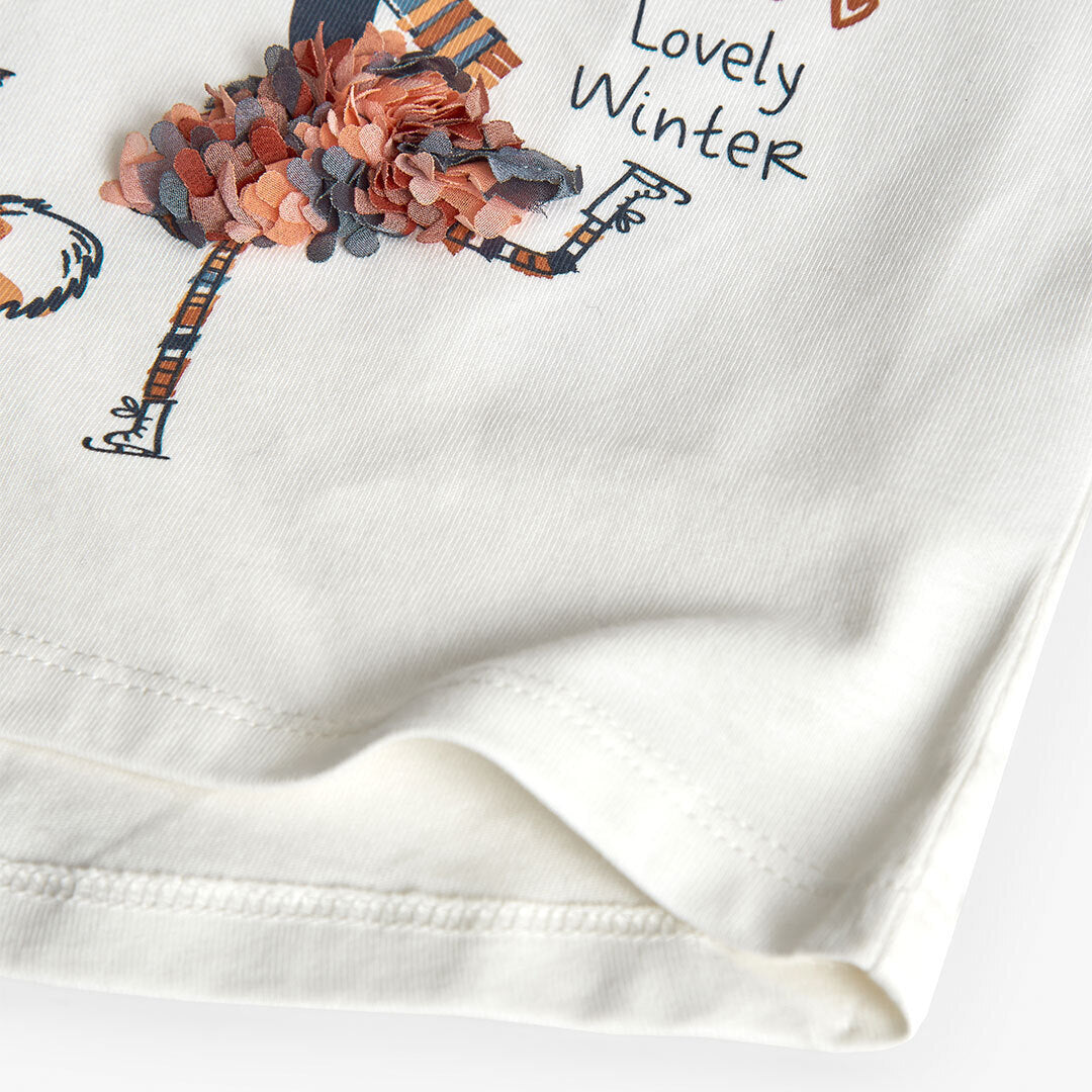 Maglietta maniche lunghe bianco sporco con stampa per bambina di Boboli con dettagli floreali e motivi invernali