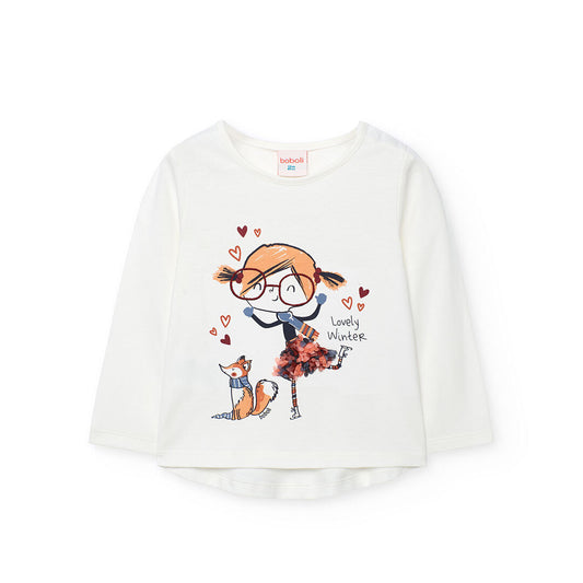 Maglietta maniche lunghe bianco sporco con stampa per bambina di Boboli con grafica colorata