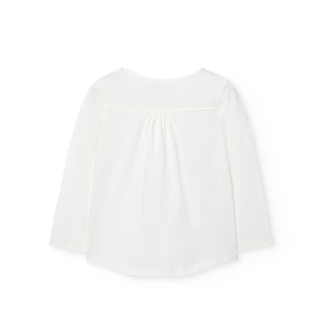 Maglietta maniche lunghe bianco sporco con stampa per bambina di Boboli vista dal retro