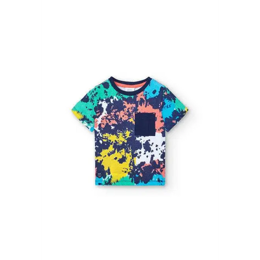 maglietta stampata bimbo Boboli multicolore con effetto macchia taschino sul petto e collo rotondo in cotone