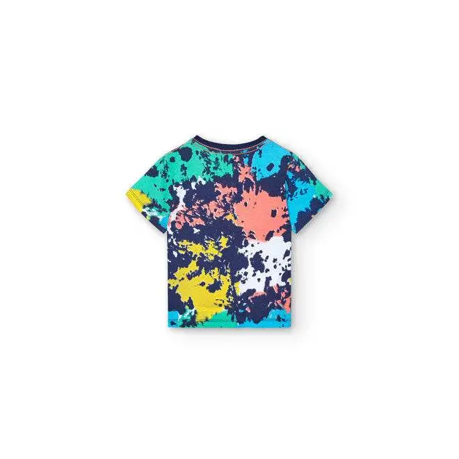maglietta stampata bimbo Boboli con fantasia splash maniche corte e colori vivaci turchese giallo corallo