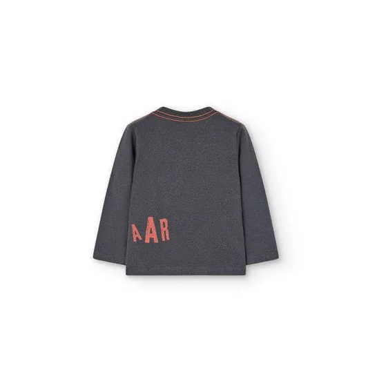 maglietta T-Rex bambino Boboli manica lunga grigio scuro vista retro con stampa arancione AAR sul fondo