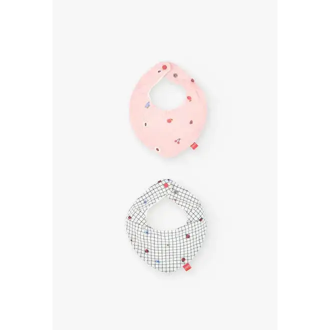 Pack 2 bavagli per neonati Boboli rosa con stampa floreale e bianco a quadretti con dettaglio rosso