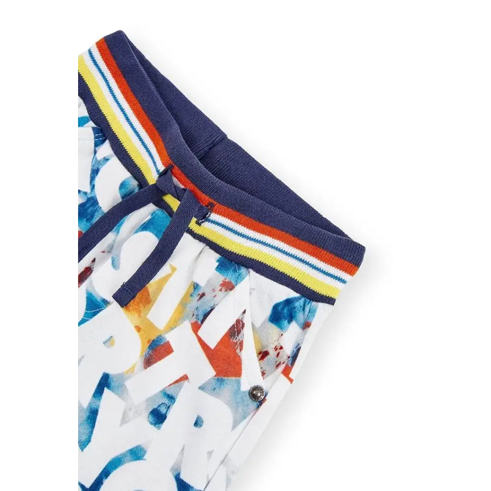 pantaloncini bimbo Boboli con vita elastica blu coulisse e stampa astratta colorata su base bianca