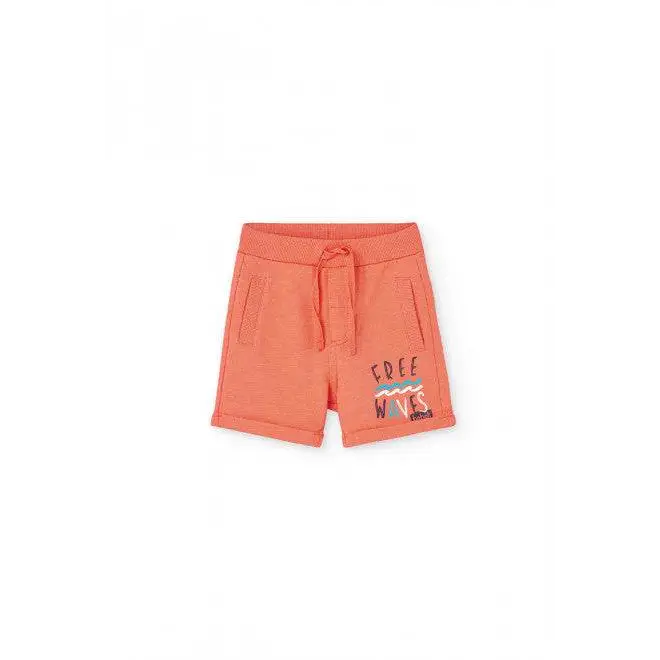 Pantaloncini bimbo estivi Boboli corallo con coulisse vita elastica tasche laterali e stampa Free Waves
