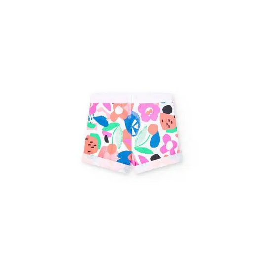 pantaloncini corti bambina Boboli con stampa floreale multicolore elastico in vita e bordo rosa