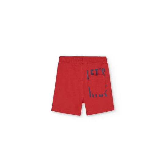 pantaloncini rossi bambino Boboli in cotone con vita elasticizzata tasca posteriore e stampa blu