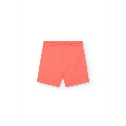 Pantalone corto stretch per bambino Boboli . Pantaloncino rosa corallo con vita elastica e taglio comodo dietro per giochi estivi