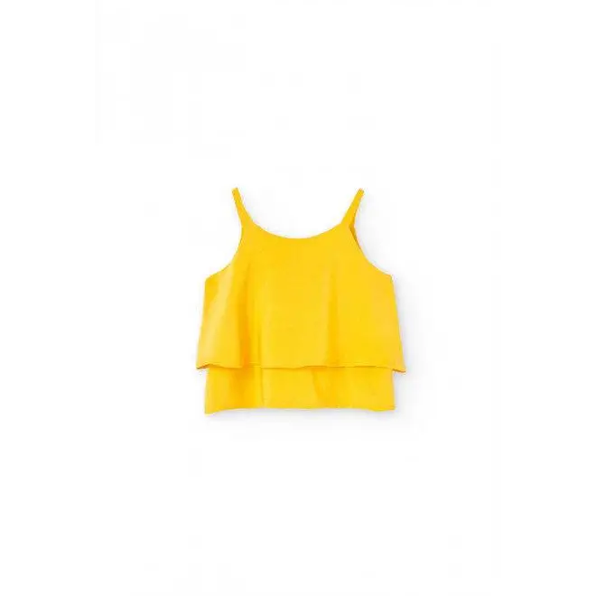 top bimba Boboli giallo canotta estiva con spalline sottili e doppio volant leggero per bambina