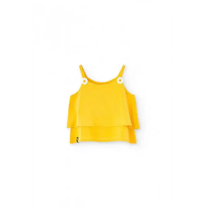 top bimba Boboli giallo canotta doppio strato con spalline sottili e margherite decorative per bambina