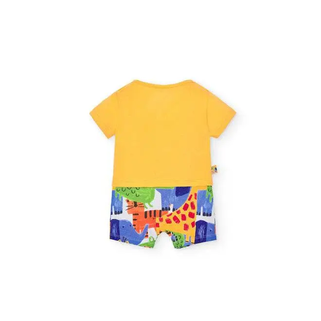 Boboli tutina corta bambino colorata gialla con stampa animali safari multicolore sul fondo e maniche corte
