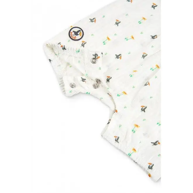 tutina corta neonato Boboli in cotone bianco con stampa animaletti e bottoni a pressione al cavallo ideale per lestate