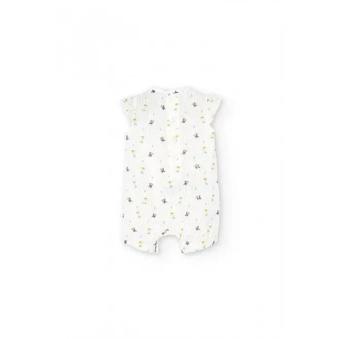 tutina corta neonato Boboli in cotone morbido bianco con stampa animaletti colorati e maniche corte