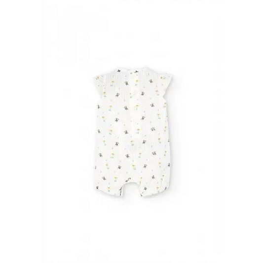 tutina corta neonato Boboli in cotone morbido bianco con stampa animaletti colorati e maniche corte
