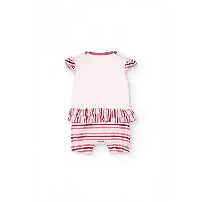 tutina corta neonato rosa Boboli in cotone corpetto rosa chiaro volant e pantaloncini a righe rosa e bianchi adatta neonata