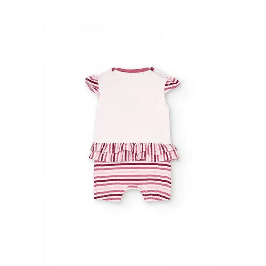 tutina corta neonato rosa Boboli in cotone corpetto rosa chiaro volant e pantaloncini a righe rosa e bianchi adatta neonata