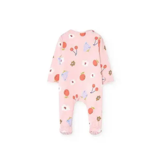 Tutina cotone neonata Boboli rosa con stampe floreali e dettagli delicati per neonati