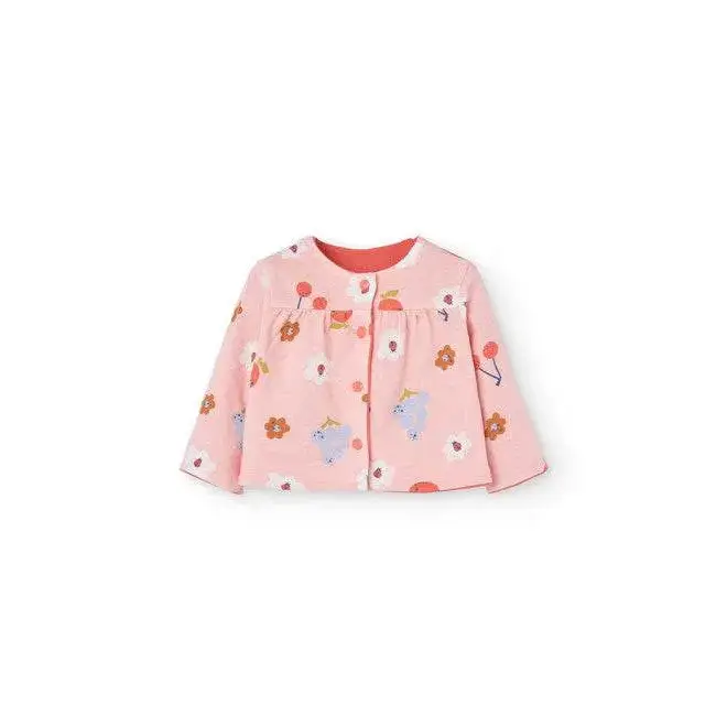 Felpa Boboli rosa con stampe floreali e animaletti giacchetta reversibile neonata comoda e colorata