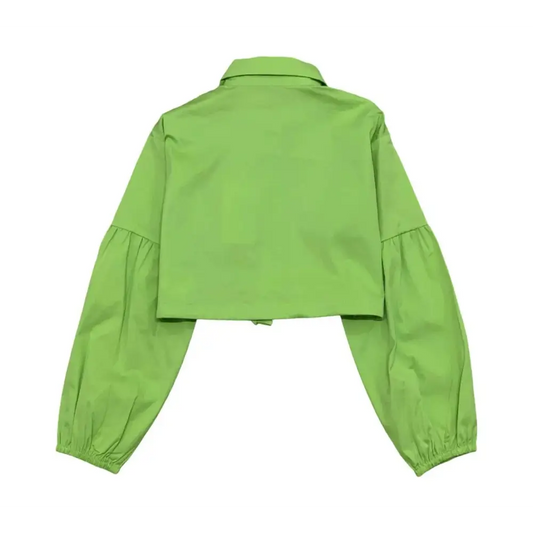 CAMICIA CORTA LIME MANICA LUNGA bambina e RAGAZZA in cotone verde lime con maniche ampie e polsini elastici