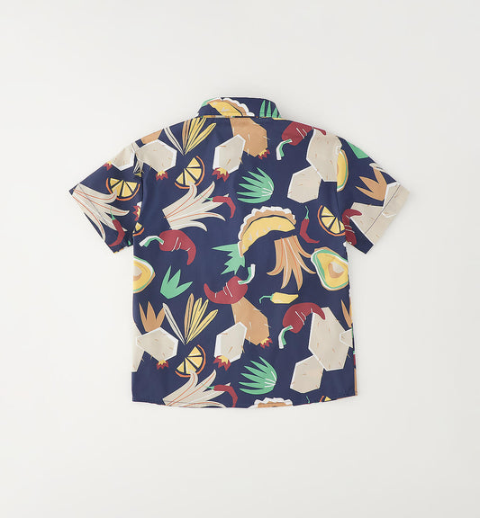 Camicia Over Bambino Sarabanda in Popeline di Cotone Elasticizzato con Stampa All Over - OOPS by BabyBimbo 0-16