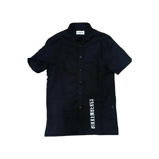 Bikkembergs camicia nera manica corta con logo bianco e bottoni frontali