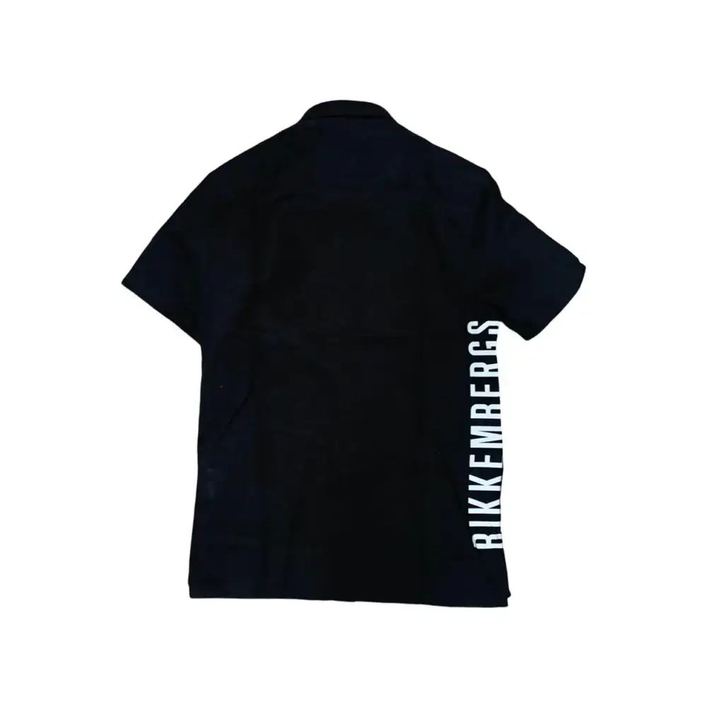 Bikkembergs camicia nera manica corta con logo verticale bianco sul retro