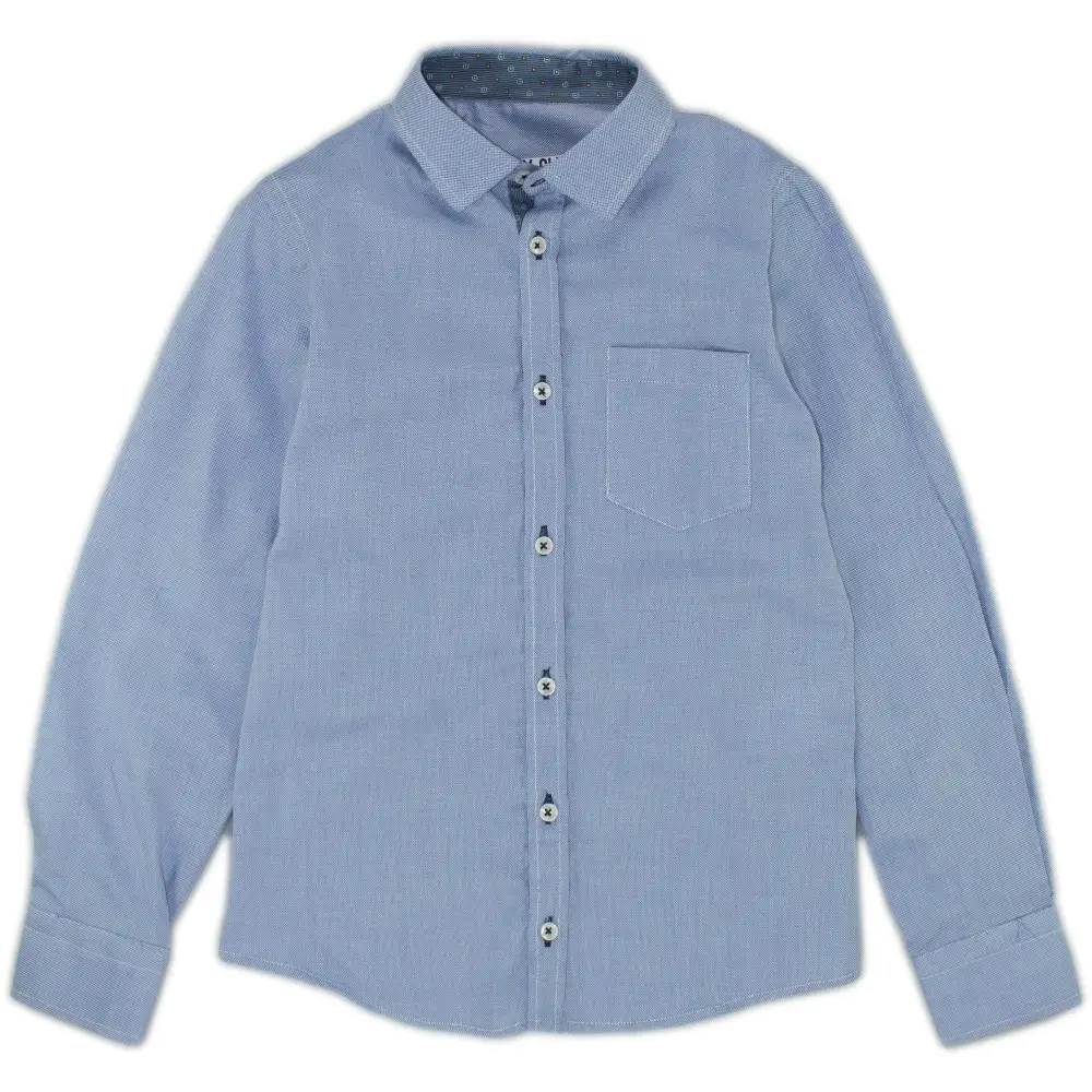 camicia oxford ragazzo 8 16 anni Y Clu cotone celeste maniche lunghe bottoni frontali taschino casual elegante