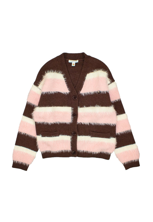 Cardigan Ragazza TOBETOO Rosa e Cioccolato a Righe Bicolore in Bimateriale - OOPS by BabyBimbo 0-16