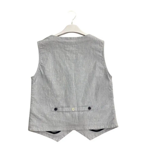 gilet elegante bambino celeste Sarabanda vista retro con cintura regolabile e bottoni decorativi in cotone misto