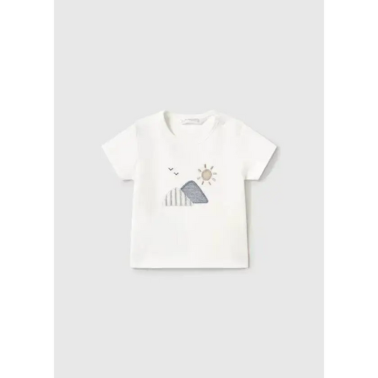 Maglietta bianca per neonato con disegno sole e uccellini Completo 3 pezzi con camicia neonato Mayoral