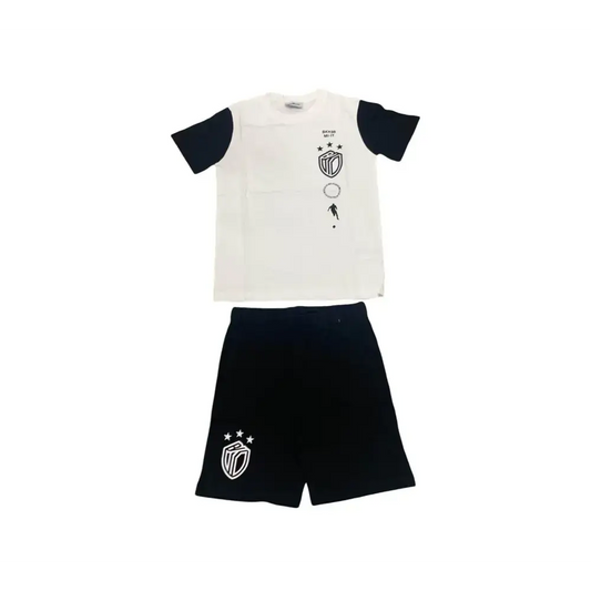 Completo bambino Bikkembergs con maglia bianca e maniche nere e pantaloncini neri con logo
