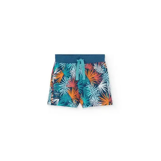 Completo corto 2 pezzi per Bambino Boboli con pantaloncini a fantasia tropicale colorata