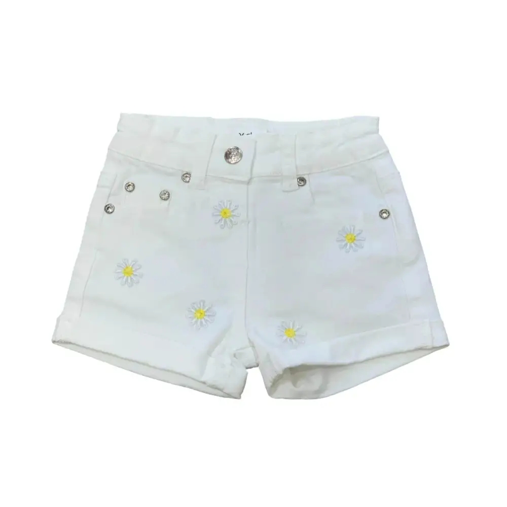 Shorts bianchi con ricamo margherite per completo corto bambina moda estate di Y-Clù