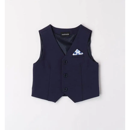 Gilet elegante blu navy con taschino a pois Completo Elegante 3 pezzi Navy di Sarabanda