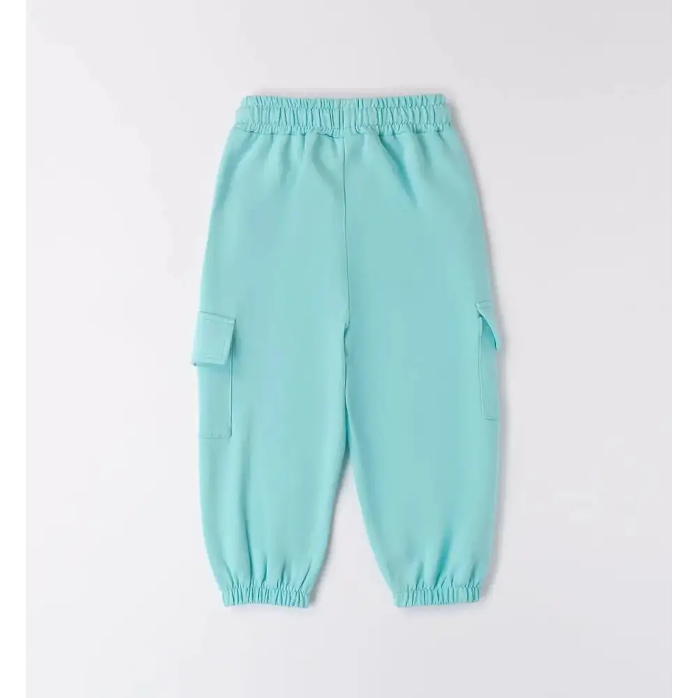 Pantaloni celesti con tasche a patta elastici in vita e fondo completo felpa e pantalone bambina Sarabanda