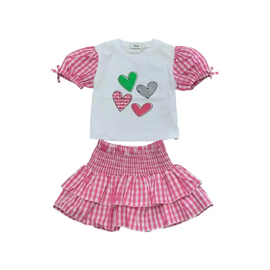 COMPLETO GONNA QUADRI + MAGLIETTA BIA/FUXIA Y-CLU 333TYFBS25 - OOPS by BabyBimbo 0-16