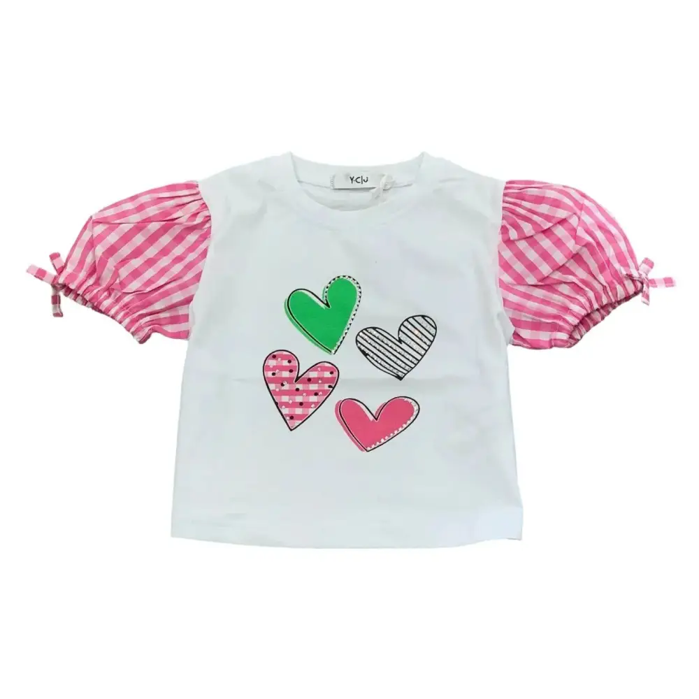 COMPLETO GONNA QUADRI + MAGLIETTA BIA/FUXIA Y-CLU 333TYFBS25 - OOPS by BabyBimbo 0-16