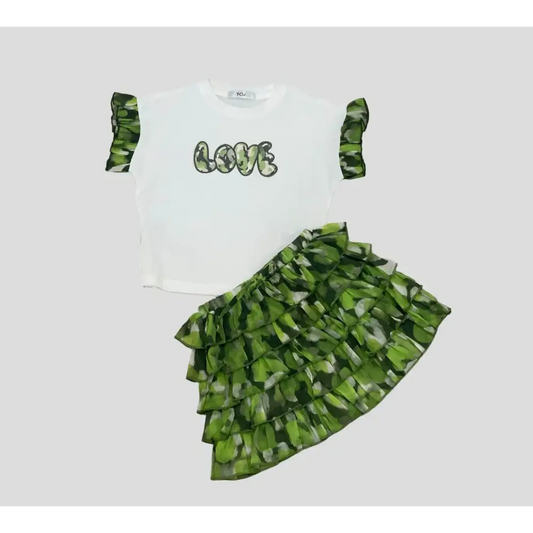 COMPLETO MAGLIETTA + GONNA VERDE Y-CLU 307TYFBS25 - OOPS by BabyBimbo 0-16