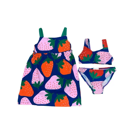 Completo mare bambina 2-8 anni Boboli con vestito e bikini fantasia fragole colorate